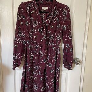 Loft A-Line long sleeve dress with tie front.